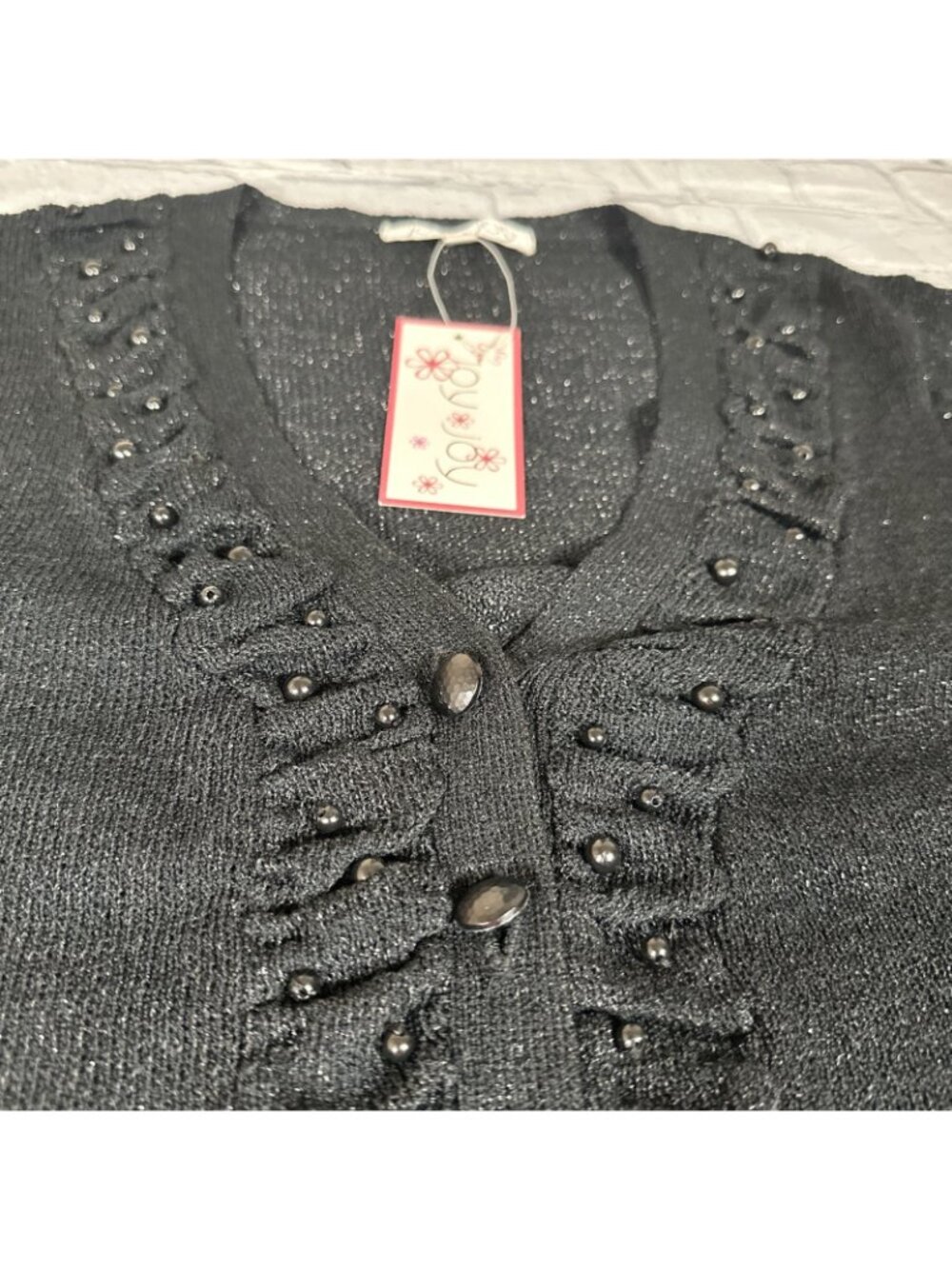 Black Sparkle Glitter Beaded Cardigan Joy Joy Brand Women’s Size Medium NEW - Picture 15 of 16